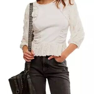 Free People White Oliva Fitted Cropped Blouse